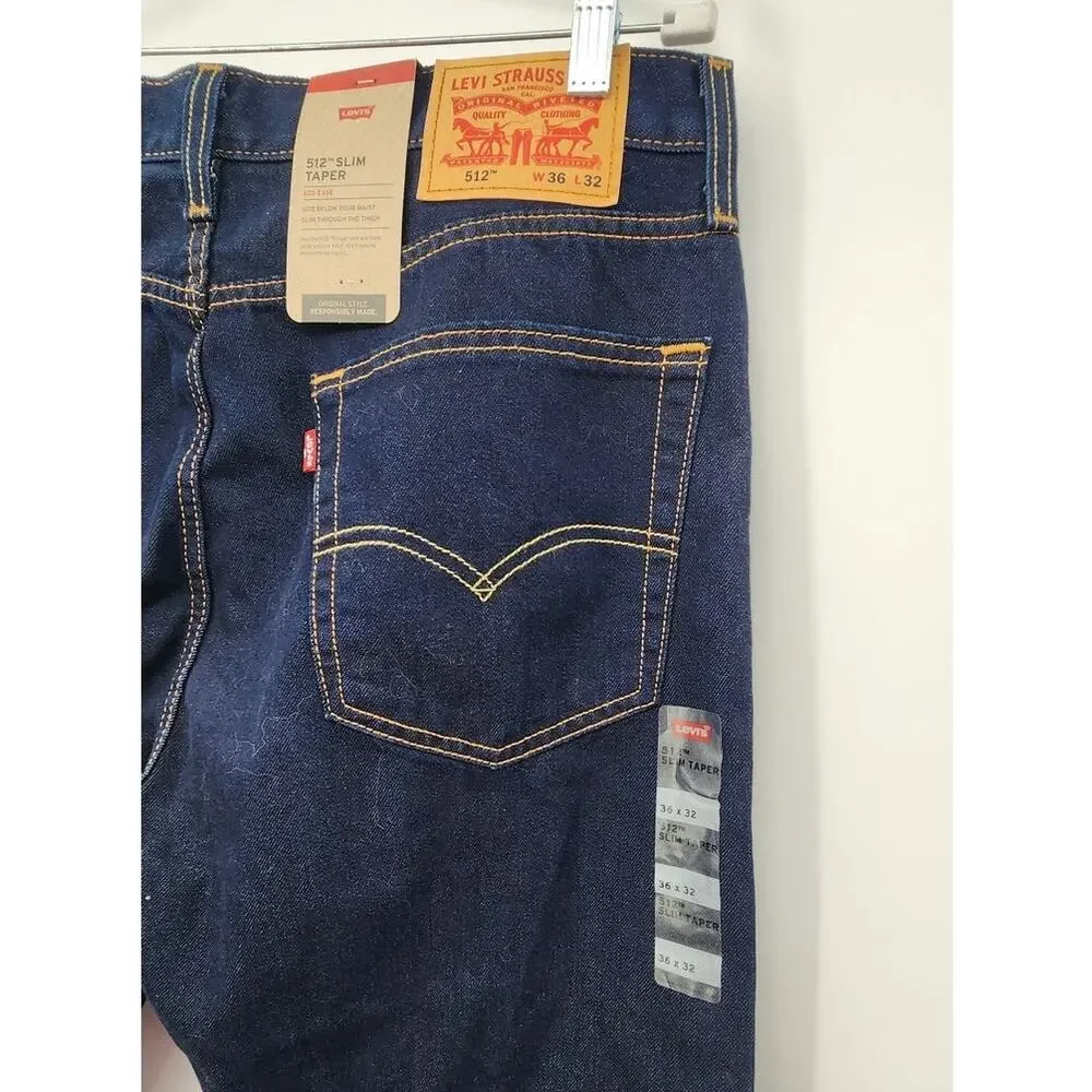 New NWT Levi's‎ 512 Slim Taper Eco Ease Size 36 X 32 Dark Wash